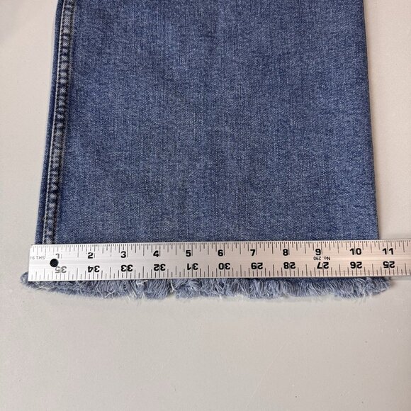 Zara Jeans Womens 6 Blue The Marine Straight Wide Leg High Rise Fray Hem Stretch - Picture 8 of 9